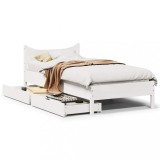 VidaXL Cadru de pat cu sertare, alb, 90x200 cm lemn masiv pin