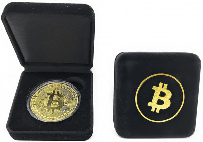 Moneda colectie Bitcoin in cutie de prezentare foto