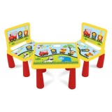 Set Masa si 2 Scaune din Plastic, cu Model Colorat pentru Copii