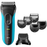 Aparat de ras electric Braun Series 3 3010BT ProSkin Wet&amp;amp;Dry, MicroComb, cap de tuns, 5 piepteni, Saculet de calatorie,Negru/Albastru