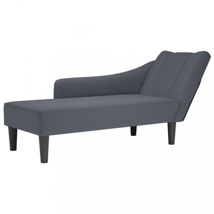 vidaXL Șezlong cu pernă și cotieră dreaptă, gri &icirc;nchis, catifea 4009793