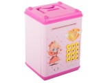 Cumpara ieftin Pusculita pentru copii, tip seif, cu cod PIN, plastic, 18.5 x 13 x 11 cm, roz