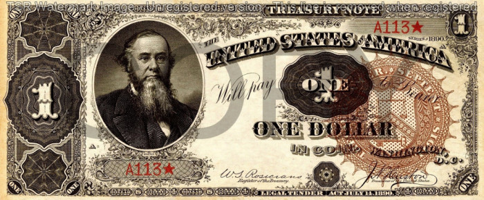 1 dolar 1890 Reproducere Bancnota USD , Dimensiune reala 1:1