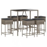 Cumpara ieftin Set mobilier bar de gradina cu perne, 7 piese, gri, poliratan