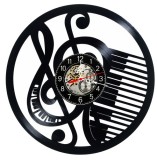 Ceas de Perete Decorativ din Disc Vinil, Negru, 30 cm, Design Cheia Sol Pian Muzica