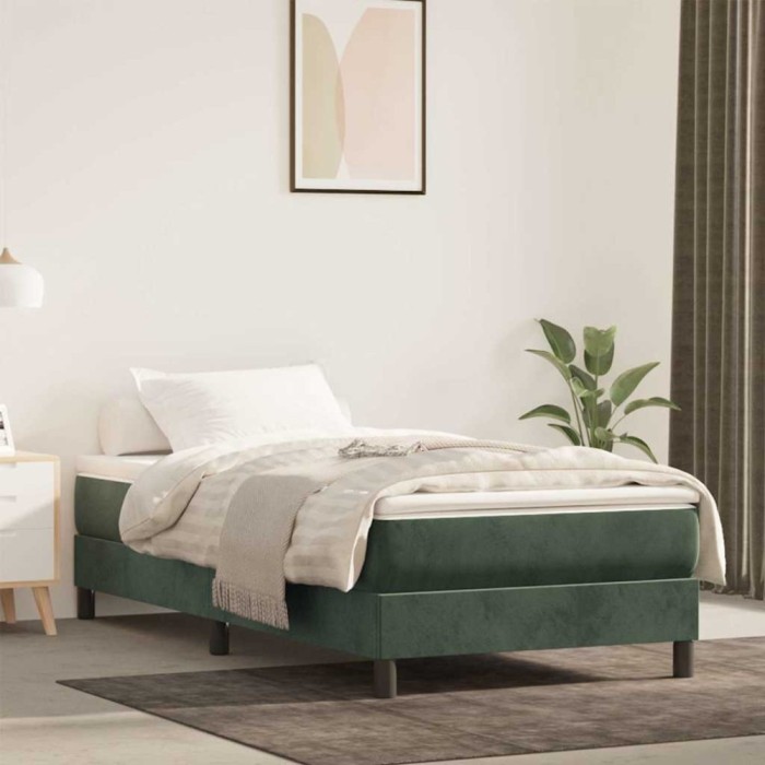 vidaXL Saltea de pat cu arcuri, verde &icirc;nchis, 90x220x20 cm, catifea 4016603