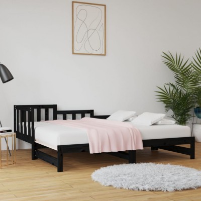 Pat de zi extensibil negru 2x(80x200) cm lemn masiv de pin foto