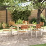 Set 7 piese vidaXL, lemn masiv acacia, gradina/terasa, masa dreptunghiulara + 6 scaune, maro, exterior