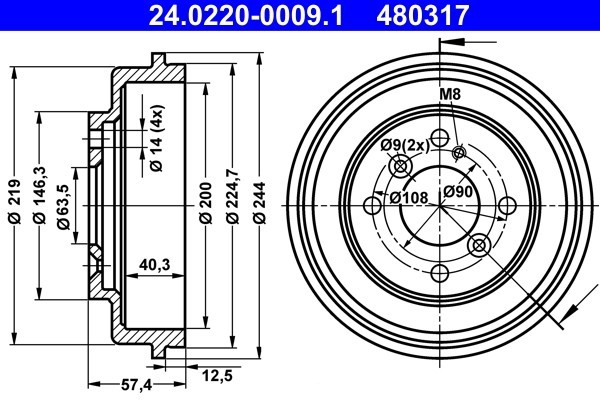 ATE 24.0220-0009.1 Tambur frana
