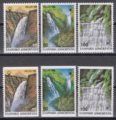 Grecia 1988 - Cascade, 2 Serii, a 2-a NDT pe orizontală, Cotă 50 EURO, MNH foto