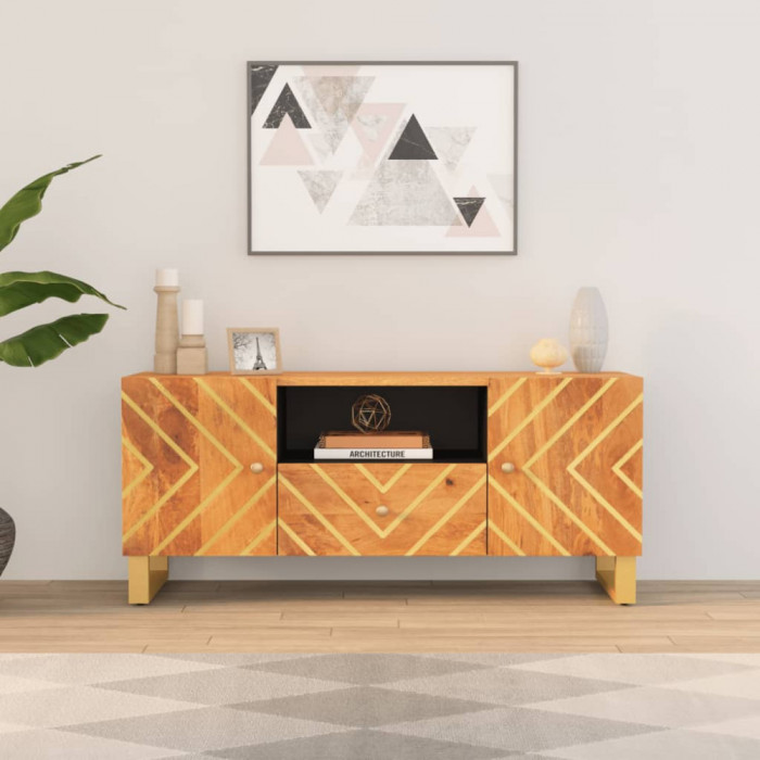 Dulap TV maro si negru 105x33,5x46 cm lemn masiv de mango GartenMobel Dekor