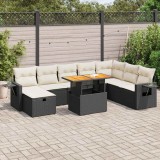 VidaXL Set mobilier grădină perne 9 piese negru poliratan/lemn acacia 3328043