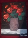 TABLOU PE PANZA CU SASIU NOU 30X40 CM VAS CU FLORI PRET DOAR 20 LEI