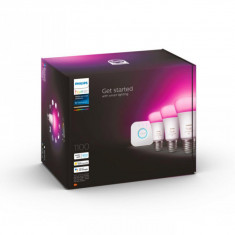 Pachet 3 Becuri LED RGB inteligente Philips Hue A60, Bluetooth, E27, 9W (75W),