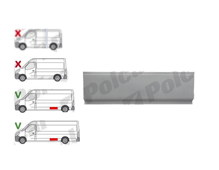 Panou reparatie lateral Opel Movano, 01.2010-12.2021, Nissan NV400, 2010-2021, Renault Master 2010-2024, Stanga = Dreapta, in fata rotii din spate, p