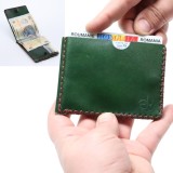 Portofel minimalist din piele naturala, Loki, Verde, cusut in X, lucrat si cusut manual, handmade