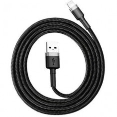 Cablu de date, Baseus Cafule Series, CALKLF-BG1, USB la Lightning, Quick Charge, 2.4 A, Lungime 1 m, Rata transfer 480 Mb/s, Negru/Gri, Tip snur acope