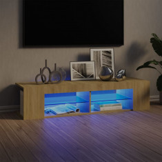 vidaXL Comoda TV cu lumini LED, stejar Sonoma, 135x39x30 cm foto