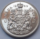 Monedă 50 cents / half dollar 1969 Canada, unc, proof-like, km#75.1