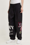 Dkny pantaloni de bumbac HEART OF NY culoarea negru, drept, high waist, D2B4A101