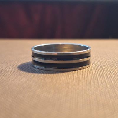 Inel elegant Stainless Steel argintiu cu 2 linii negre foto