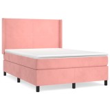 Cumpara ieftin Pat box spring cu saltea, roz, 140x200 cm, catifea