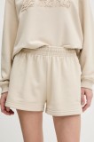 La Mania pantaloni scurți culoarea bej, uni, high waist, MICA