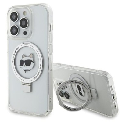 Husa pentru iPhone 15 Pro Max - Karl Lagerfeld Hardcase Ring Stand MagSafe (KLHMP15XHMRSCHH) - White Choupette Head foto