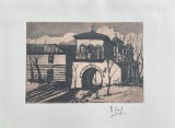 Lucrare / Gravură / Biserică din Bucuresti de Iosif Roseblut / Acvatinta sau acvaforte / semnată creion dreapta jos, artist roman de colectie