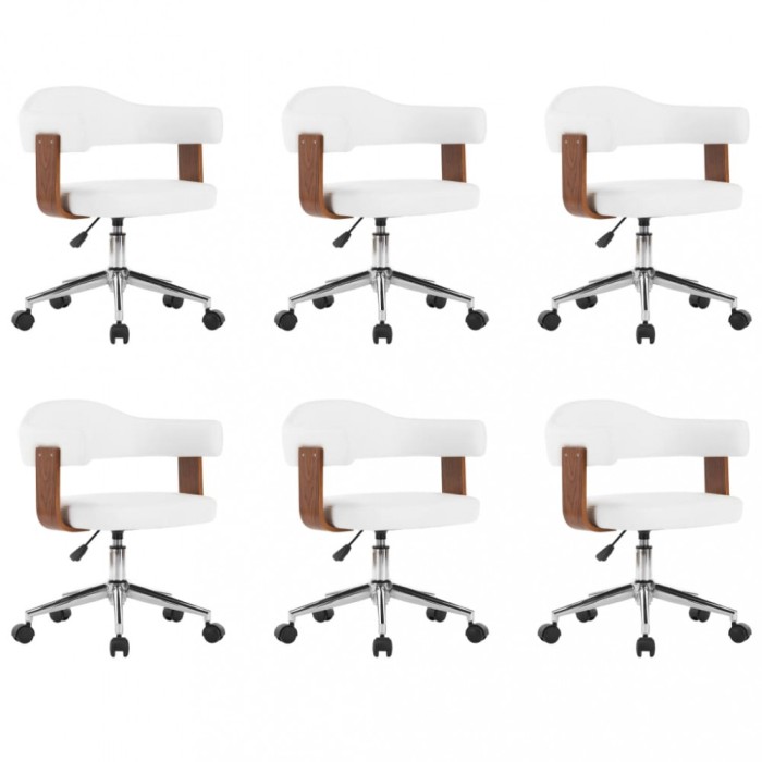 Scaune pivotante, 6 buc. alb, lemn curbat &amp; piele ecologica