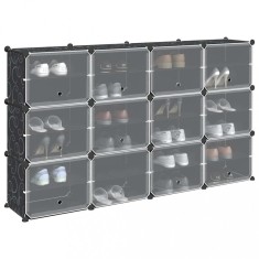 vidaXL Organizator cub de depozitare cu uși, 12 cuburi, negru, PP 4019578