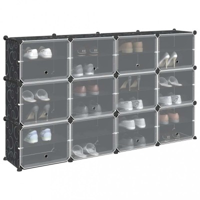 Organizator cub de depozitare cu uși, 12 cuburi, negru, PP foto