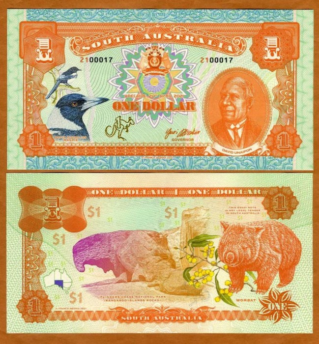 !!! SOUTH AUSTRALIA (AUSTRALIA) = FANTASY NOTE = 1 DOLAR 2021 - UNC