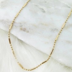 Lant Aur 14K cu Bile si Bare, tip Cocktail, 56cm, Model Unisex, pentru Layering sau Pandantiv