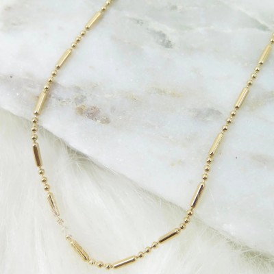 Lant Aur 14K cu Bile si Bare, tip Cocktail, 56cm, Model Unisex, pentru Layering sau Pandantiv foto
