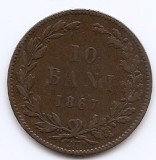 Romania 10 bani 1867 WATT &amp; CO - Carol I, Cupru, 30 mm, KM-4.2 (2)