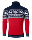 Tricou de Crăciun cu guler &icirc;nalt pentru bărbați, cu m&acirc;neci lungi, model pulover &ndash; Roșu/Albastru M
