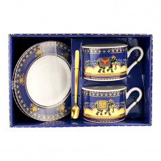 Set 2 cesti cu lingurita si farfurie cu imprimeu elefant, Albastru, 1774H