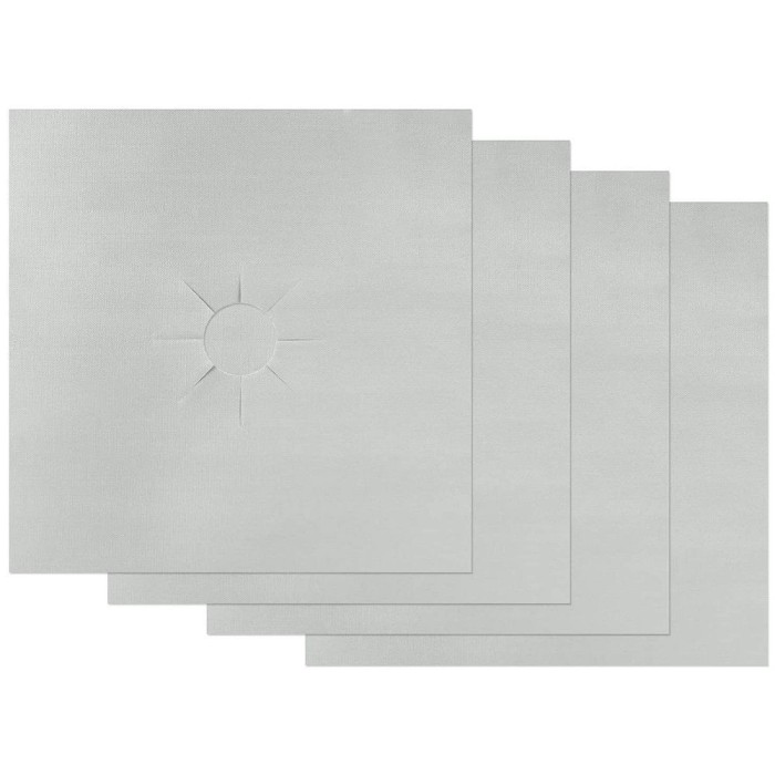 Set 4 Folii de Protectie, reutilizabile, pentru Plita si Aragazul pe gaz, 27 x 27 cm, argintiu