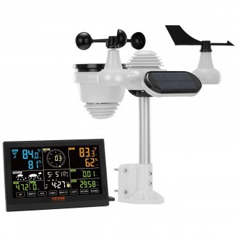 Statie meteo wireless VEVOR 7 in 1, afisaj color, temperatura, umiditate, viteza vantului/directie, prognoza, alarma, IP67 foto