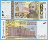 TADJIKISTAN █ bancnota █ 200 Somoni █ 2021 █ P-21c █ POLYMER █ UNC █ necirculata