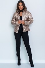 Geaca dama bej scurta cu gluga