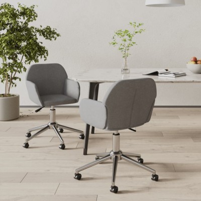 Scaune de bucătărie pivotante, 2 buc., gri deschis, textil foto
