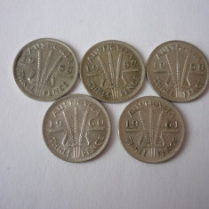 3 THREE PENCE 1955 ; 1957 ; 1959 ; 1960 ; 1961 . LOT ARGINT