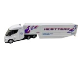 Macheta Tir Tesla Semi alb 45 cm replica metal si plastic lumini si sunete remorca se deschide