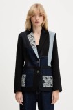 Desigual sacou TEXTURES culoarea negru, un singur rand de nasturi, cu model, 25WWEW51