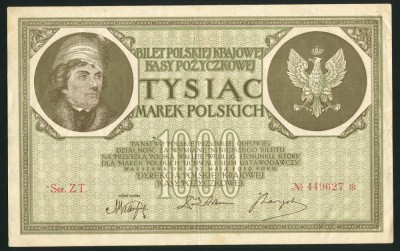 q472 POLONIA 1000 MAREK 1919 mai rara ! XF+ foto