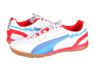Ghete fotbal sala Puma EvoSPEED 5 IT, white-limoges-red, 44 foto