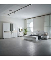 Dormitor Cod122, 6 Piese, Pat 180 X 200, Comoda Cu Oglinda, 2Noptiere, Dulap 6u