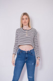 Bluza cropped cu dungi Pull&amp;Bear, Alb, S